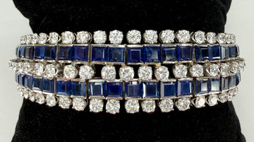 Vintage 1950's 5 Row Sapphire and Diamond Bracelet Platinum