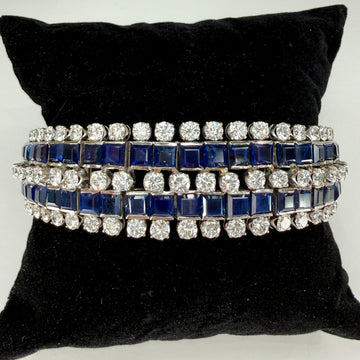 Vintage 1950's 5 Row Sapphire and Diamond Bracelet Platinum - Jacob's Diamond and Estate Jewelry