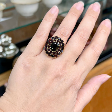 Vintage Garnet Cluster Ring Italy 18k Yellow Gold - Jacob's Diamond and Estate Jewelry