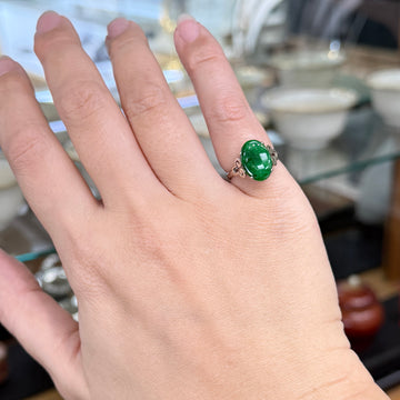 1940's Vintage Jadeite Jade Ring 14k White Gold - Jacob's Diamond and Estate Jewelry