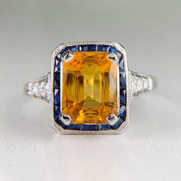 Sapphire and Diamond Art Deco Inspired Ring Platinum - Jacob's Diamond and Estate Jewelry