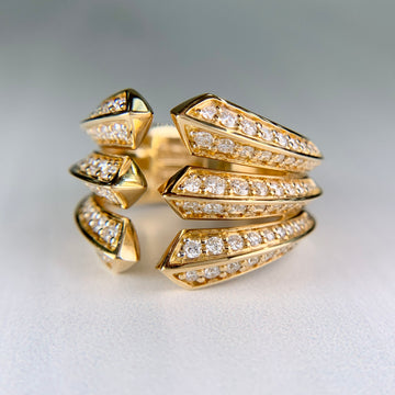 David Yurman Roman Three Row Diamond Statement Ring 18k Yellow Gold - Jacob's Diamond and Estate Jewelry