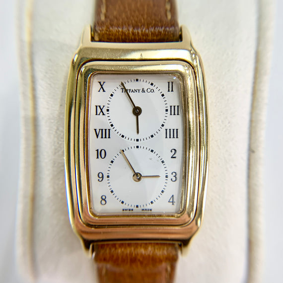 Vintage 1990's Tiffany & Co. Dual Time Quartz Flip Watch 18k Yellow Gold - Jacob's Diamond and Estate Jewelry