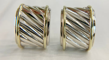David Yurman Grooved Omega Back Earrings Silver and 14k Yellow Gold