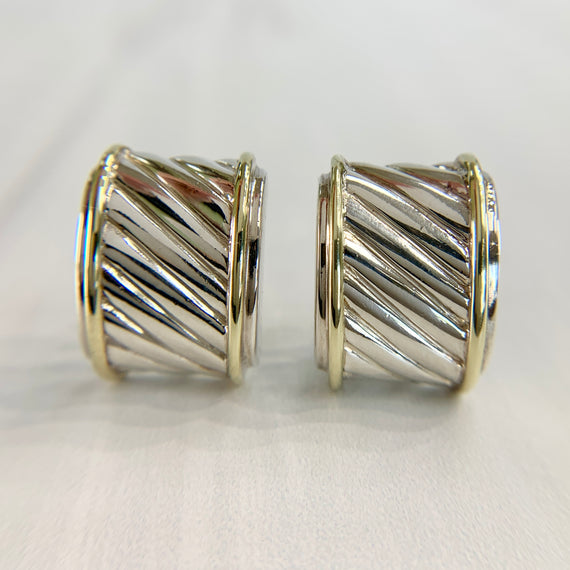 David Yurman Grooved Omega Back Earrings Silver and 14k Yellow Gold - Jacob's Diamond and Estate Jewelry