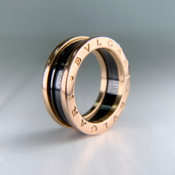 BVLGARI Bulgari B.zero1 Two-Band Ring 18k Rose Gold and Ceramic - Jacob's Diamond and Estate Jewelry