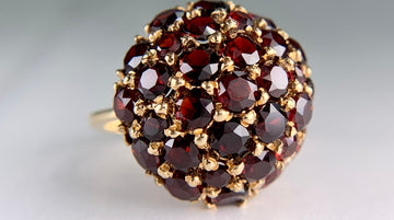 Vintage 1970's Red Garnet Cluster Ring 18k Yellow Gold