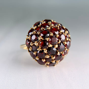 Vintage 1970's Red Garnet Cluster Ring 18k Yellow Gold - Jacob's Diamond and Estate Jewelry
