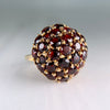 Vintage 1970's Red Garnet Cluster Ring 18k Yellow Gold