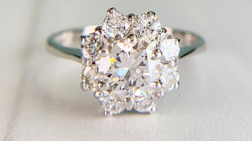 Vintage Diamond Halo Engagement Ring 18k White Gold