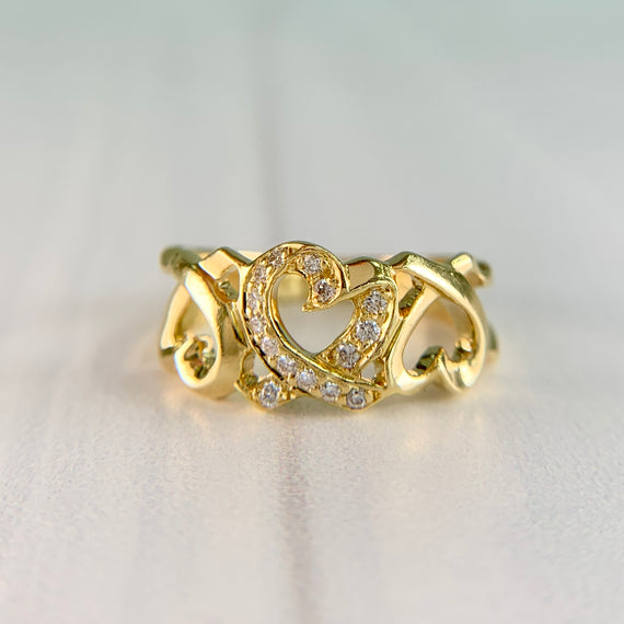 Tiffany & Co. Paloma Picasso Loving Hearts Diamond Ring 18k Yellow Gold - Jacob's Diamond and Estate Jewelry