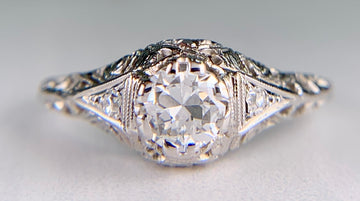 Antique 1914 Art Deco Transitional Diamond Filigree Ring 18k White Gold