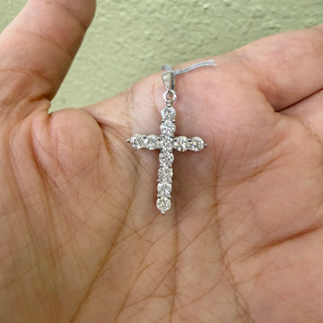 Small Diamond Cross Pendant Necklace 14k White Gold