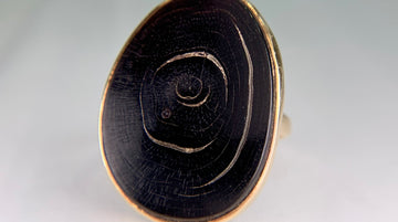 Hawaiian Black Coral Slice Ring 14k Yellow Gold