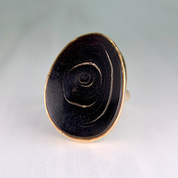 Hawaiian Black Coral Slice Ring 14k Yellow Gold