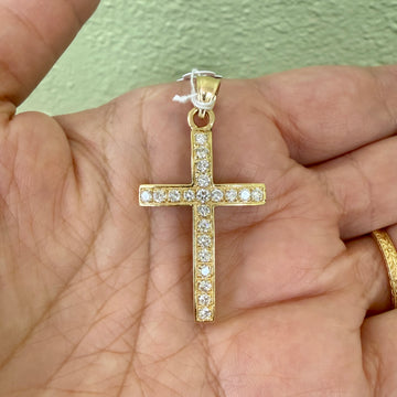 Medium Diamond Cross Pendant Necklace 14k Yellow Gold