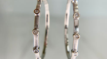 Bezel Set Diamond Hoop Earrings 14k White Gold
