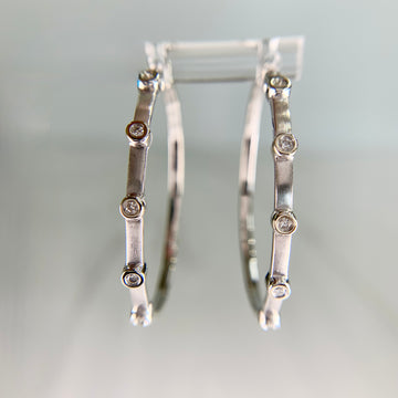 Bezel Set Diamond Hoop Earrings 14k White Gold