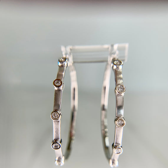 Bezel Set Diamond Hoop Earrings 14k White Gold