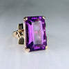 Vintage 1950's Retro Emerald Cut Amethyst Statement Ring 14k Yellow Gold