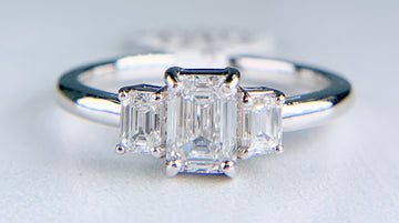 Emerald Cut Diamond 3 Stone Ring Platinum