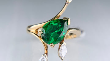 Vintage Tsavorite and Marquise Diamond Ring 14k Yellow Gold