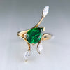 Vintage Tsavorite and Marquise Diamond Ring 14k Yellow Gold