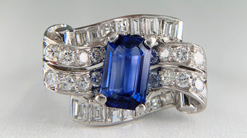 1950's Vintage Blue Sapphire and Diamond Ring Platinum