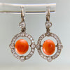 Antique 1925 Art Deco Coral and Old European Diamond Earrings Plat/14k