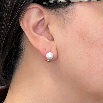 9mm White Akoya Cultured Pearl Omega Back Earrings 14k Yellow Gold - Jacob's Diamond and Estate Jewelry