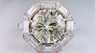 Vintage 1950's Transitional Cut and Step Cut Diamond Engagement Ring Platinum