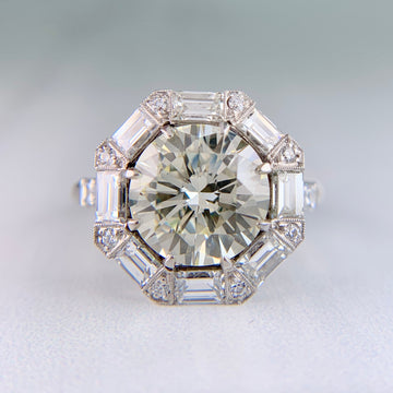 Vintage 1950's Transitional Cut and Step Cut Diamond Engagement Ring Platinum