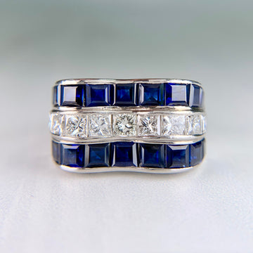 Vintage Princess Cut Sapphire and Diamond Ring Platinum - Jacob's Diamond and Estate Jewelry