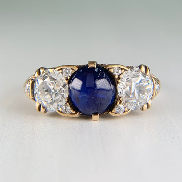 Antique 1910 No Heat Sapphire and Old European Diamond Ring 12-14k Gold