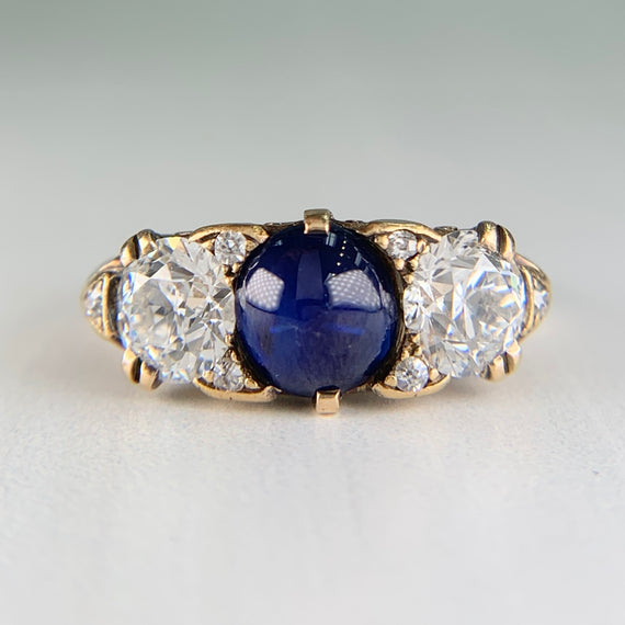 Antique 1910 No Heat Sapphire and Old European Diamond Ring 12-14k Gold