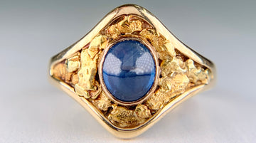 Antique Circa 1890's Sapphire Cabochon Gold Nugget Ring 14k Yellow Gold