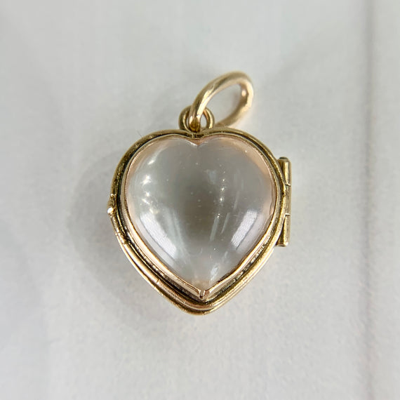 Antique Circa 1900 Heart Shaped Pools of Light Locket Pendant 14k Yellow Gold