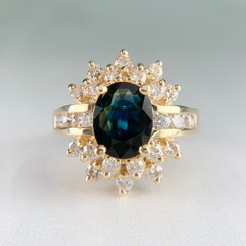Estate Sapphire and Diamond Ring 14k Yellow Gold