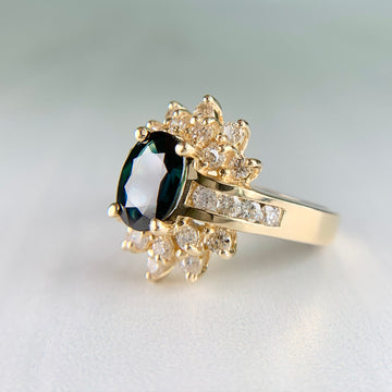 Estate Sapphire and Diamond Ring 14k Yellow Gold