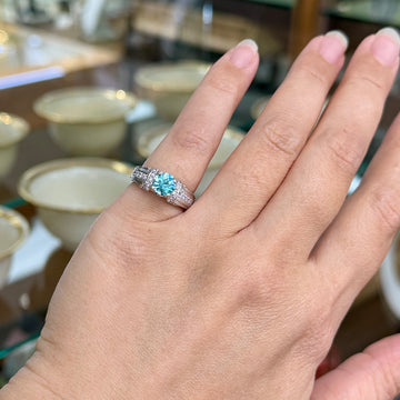 Blue Zircon and Diamond Ring 18k White Gold