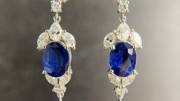 Vintage Sapphire and Diamond Dangle Earrings Platinum
