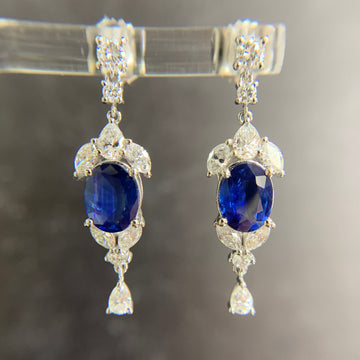 Vintage Sapphire and Diamond Dangle Earrings Platinum