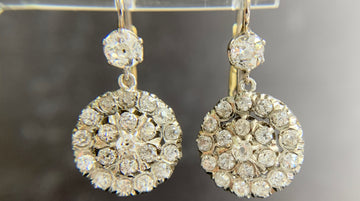 Vintage Old Mine Cut Diamond Drop Earrings Silver/Gold