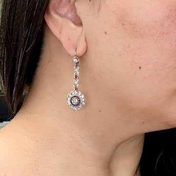 1930's Art Deco Old Euro Diamond and Sapphire Earrings 18k/Platinum