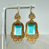 Antique 1860's Victorian Turquoise Drop Earrings 14k Yellow Gold