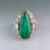 Estate Columbian Emerald and Old Cut Diamond Ring Platinum/18k Yellow Gold