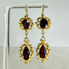 Vintage Garnet Pearl Drop Earrings 14k Yellow Gold