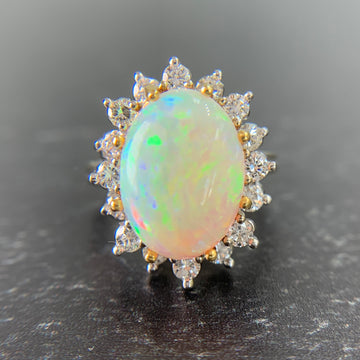 Vintage 1970's Opal and Diamond Halo Ring 14k Gold - Jacob's Diamond and Estate Jewelry