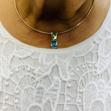 Blue Topaz Opal Yellow Gold Slide Pendant Necklace