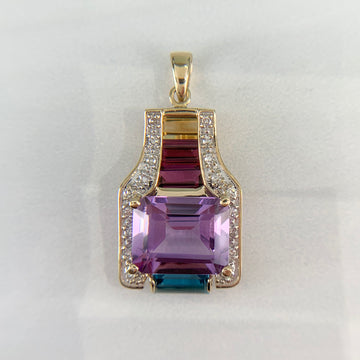 Colorful Multi-Gemstone and Diamond Pendant 14k Gold - Jacob's Diamond and Estate Jewelry